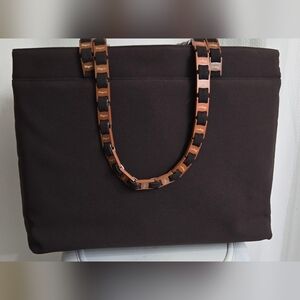 NWOT Salvatore Ferragamo Tote in Brown Nylon with Orange Vara Chain Straps
